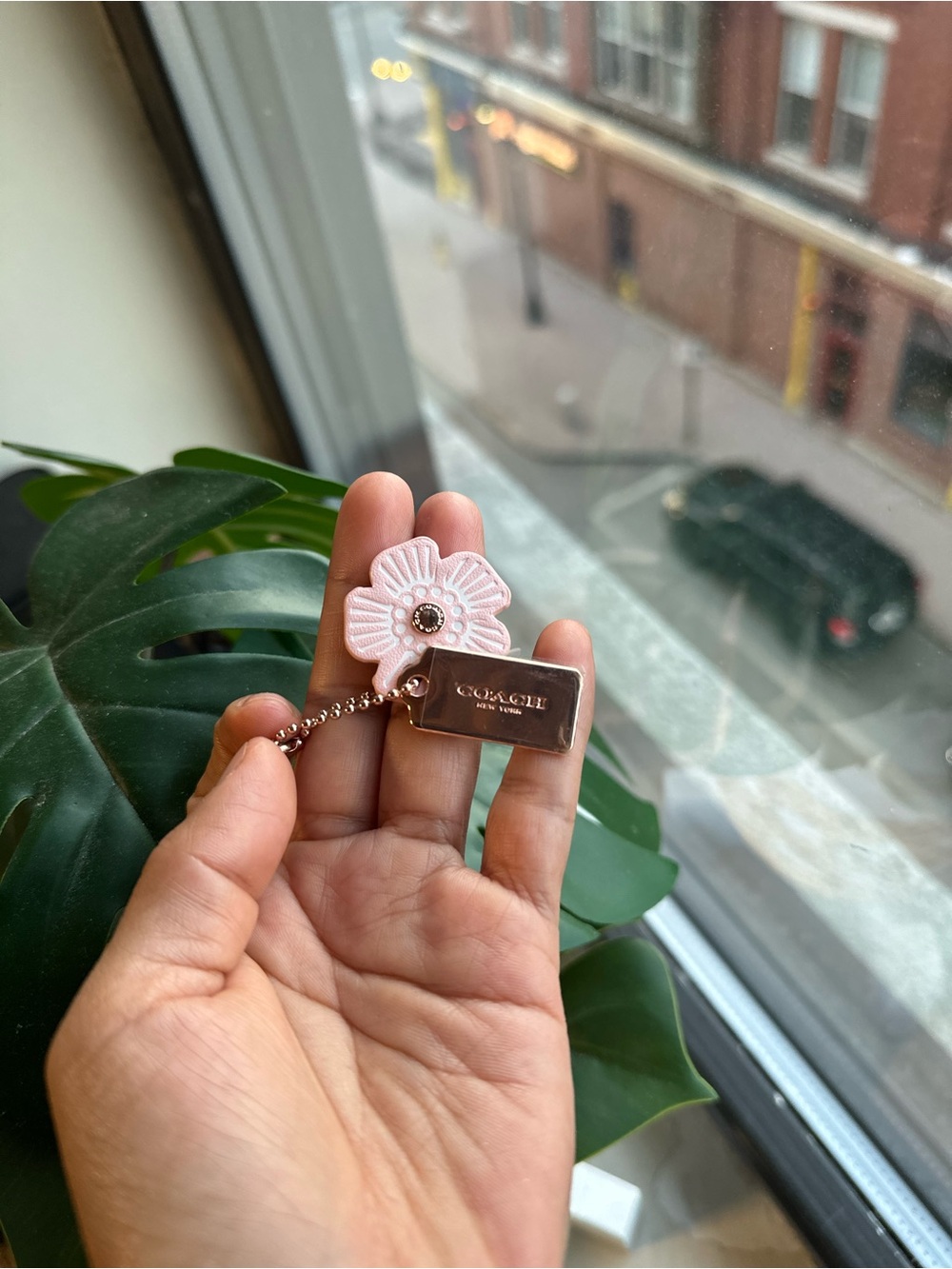 Coach Pink Leather Flower Charm with Rose Gold Tag - Picture 4 of 5